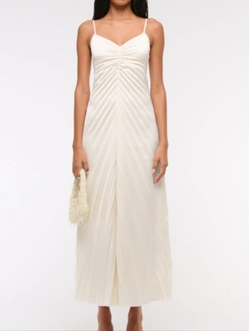Abercrombie & Fitch Ivory Pleated Slip Maxi Dress